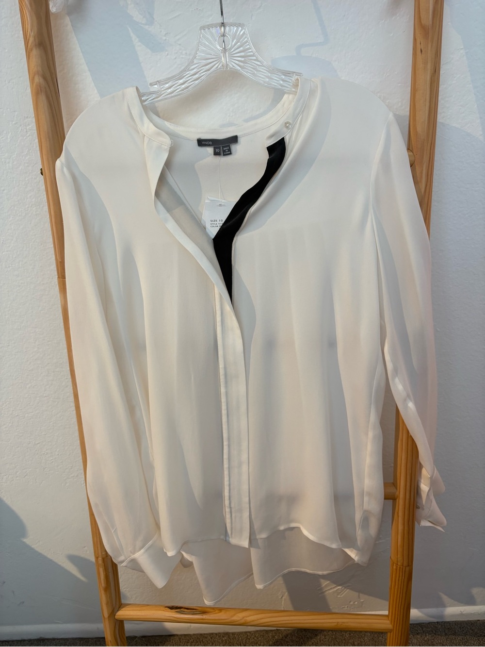 Vince Cream Button-Down Blouse with Black Trim